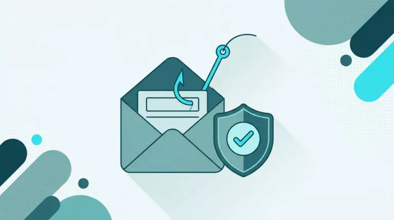 Phishing erkennen: E-Mail mit Angelhaken und Schutzschild